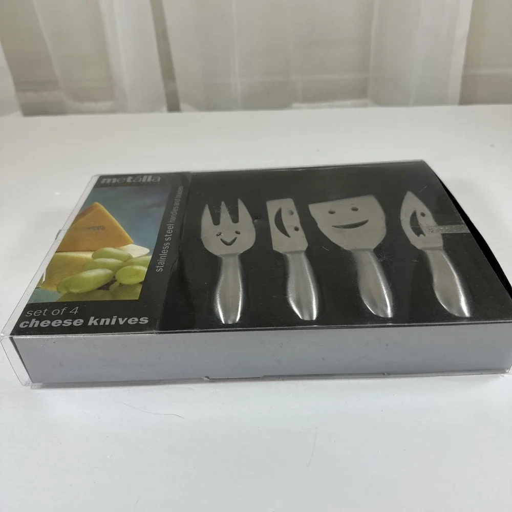 Metalla Stainless Steel Smiley Face Cheese Knives 2013 Box Opened Not Used